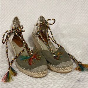Suyute Spain Espadrille Multicolor Ankle Tie Wedge Sandals Size 38